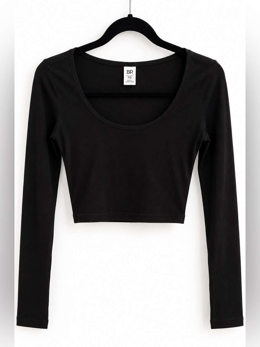 BP Nordstrom Black Long Sleeve Scoop Neck Crop Top XS Organic Cotton